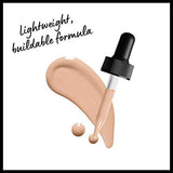 Total Control Foundation in a warm beige shade, shown as a smooth swatch with a black dropper applicator and droplets