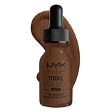 Total Control Foundation in a brown glass dropper bottle with a black cap, shown with a rich brown swatch