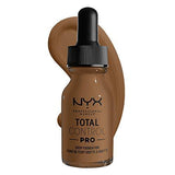 Total Control Foundation in a warm medium-brown shade, shown in a glass dropper bottle with a black ribbed cap