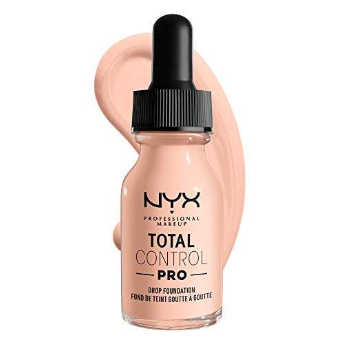 Total Control Foundation in a peach-toned glass dropper bottle with black pipette cap and NYX Total Control Pro label
