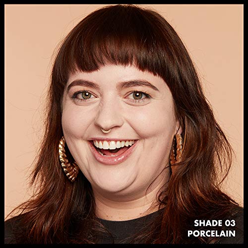 Total Control Foundation shown as a natural-looking makeup finish on a smiling woman, labelled shade 03 Porcelain.