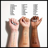Total Control Foundation shade chart with three hands showing light, medium and deep skin tones with swatches and shade labels