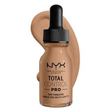 Total Control Foundation in a tan glass dropper bottle, showing black ribbed cap and NYX Total Control Pro label.