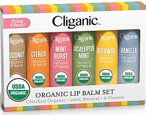 Cliganic USDA Organic Lip Balm Set six flavors natural moisturizer